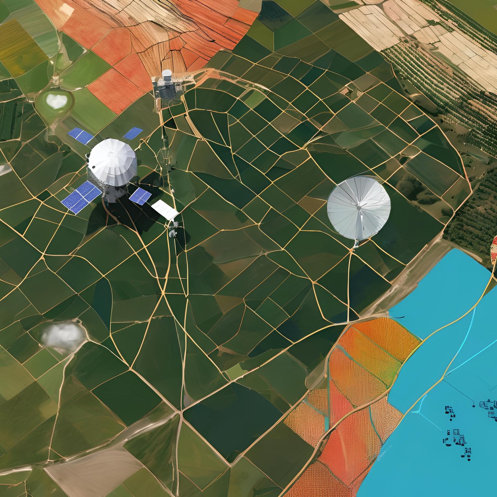 satellit über baumwollfeld und datengraffik